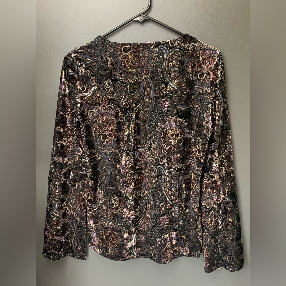 TRIBAL Women’s Elastic Velvet Top With Bell Style Sleeves -Size:S | Black Chrome - Picture 3 of 6